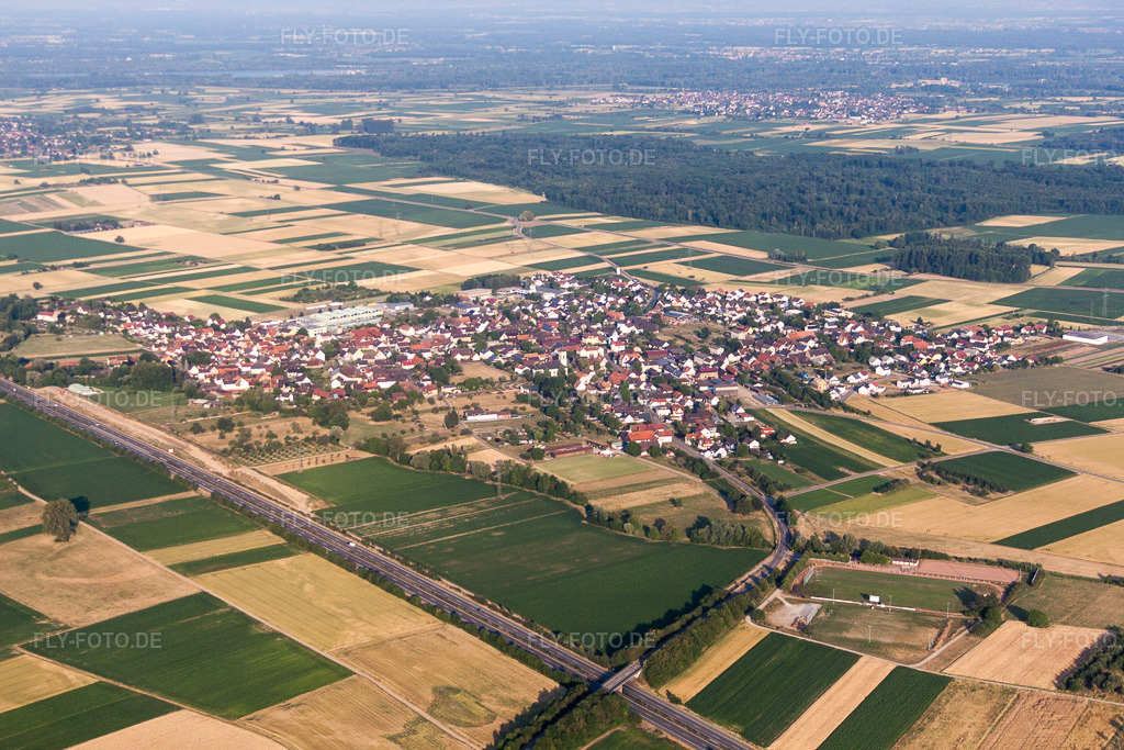 Luftbild: Ortsansicht im Ortsteil Kürzell in Meißenheim im Bundesland Baden-Württemberg in Deutschland. Foto: IMG_68082.jpg vom 19.06.2014 durch Werner Riehm/FLY-FOTO.de