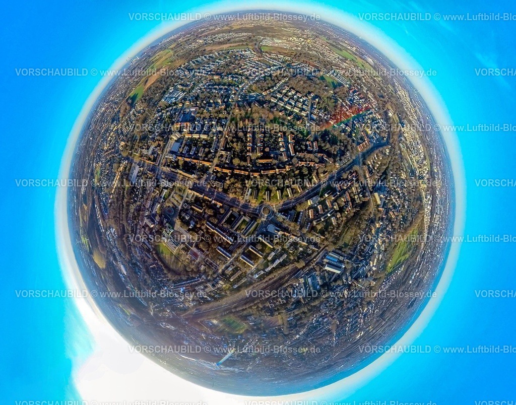 Gladbeck240190231Brauck_HorsterStrasse | Luftbild, Ortsansicht Wohngebiet Ortsteil Brauck, Horster Straße Verkehrsinfrastruktur, Schulzentrum Brauck, Erdkugel, Fisheye Aufnahme, Fischaugen Aufnahme, 360 Grad Aufnahme, tiny world, little planet, fisheye Bild, Brauck, Gladbeck, Ruhrgebiet, Nordrhein-Westfalen, Deutschland