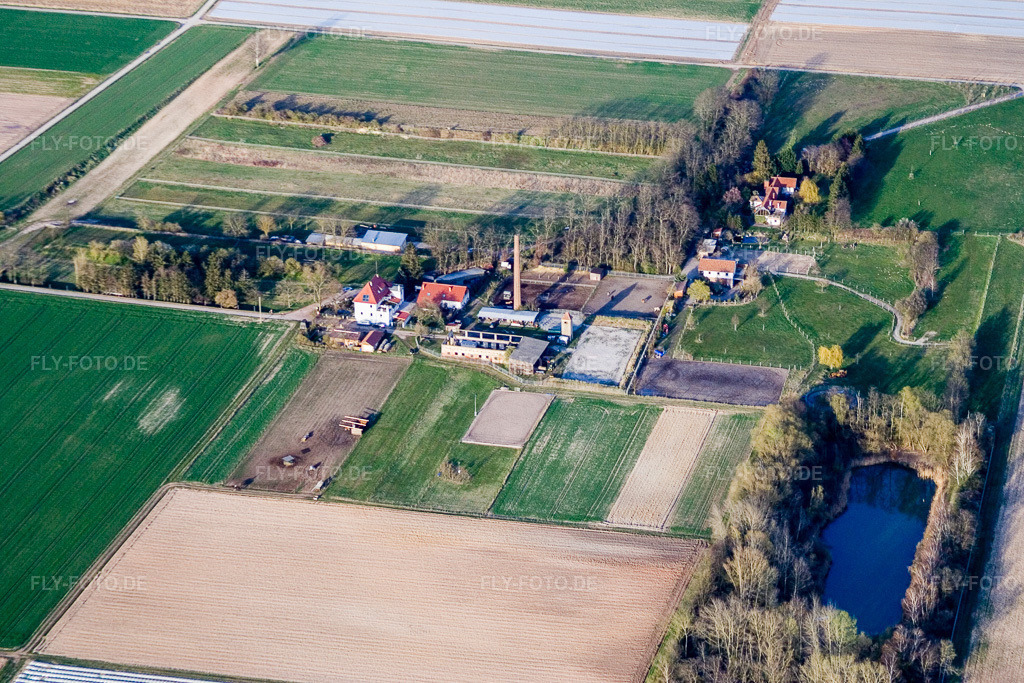 Luftbild: Gehöft eines Bauernhofes Reitstall Spieß in Harthausen im Bundesland Rheinland-Pfalz in Deutschland. Foto: IMG_9993.jpg vom 29.03.2008 durch Werner Riehm/FLY-FOTO.de