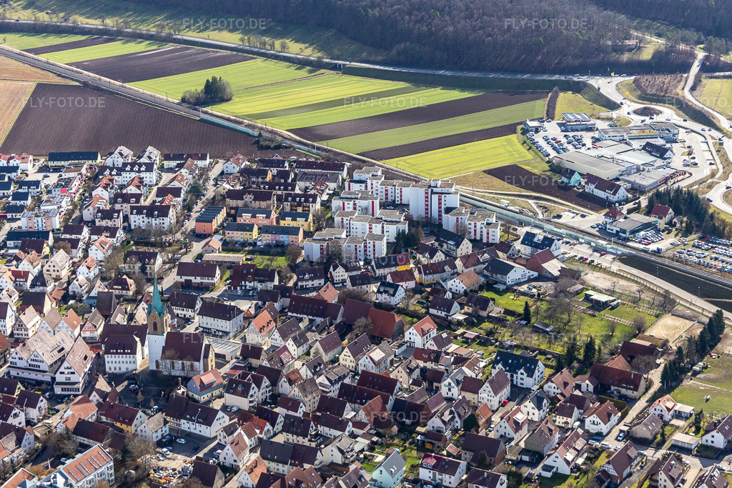 Luftbild: Am Pfarrtor in Renningen im Bundesland Baden-Württemberg in Deutschland. Foto: IMG_124986.jpg vom 20.02.2021 durch Werner Riehm/FLY-FOTO.de