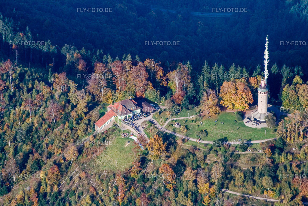 Bauwerk des Aussichtsturmes Merkurturm | Luftbild: Bauwerk des Aussichtsturmes Merkurturm im Ortsteil Ebersteinburg in Baden-Baden im Bundesland Baden-Württemberg in Deutschland. Foto: IMG_13999.jpg vom 11.10.2008 durch Werner Riehm/FLY-FOTO.de - Realisiert mit Pictrs.com