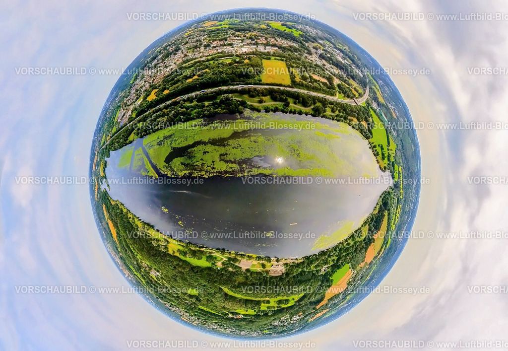 Bochum240790002KemnaderSeeElodea | Luftbild, Kemnader Stausee mit Elodea, Wasserpest, Algenblüte, Segelboote und Stand-Up Paddeler, Bochum, Nordrhein-Westfalen, Deutschland