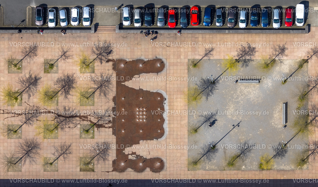 Herne230403392West | Luftbild, Vorplatz der Straßenbahnhaltestelle Am Buschmannshof und PKW Parkplätze, Formen und Farben, Wanne, Herne, Ruhrgebiet, Nordrhein-Westfalen, Deutschland