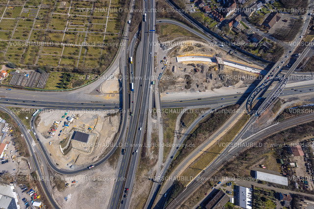 Herne250301877 | Luftbild, Baustelle Autobahnkreuz Herne, Autobahn A43 und Autobahn A42, Baukau-West, Herne, Ruhrgebiet, Nordrhein-Westfalen, Deutschland