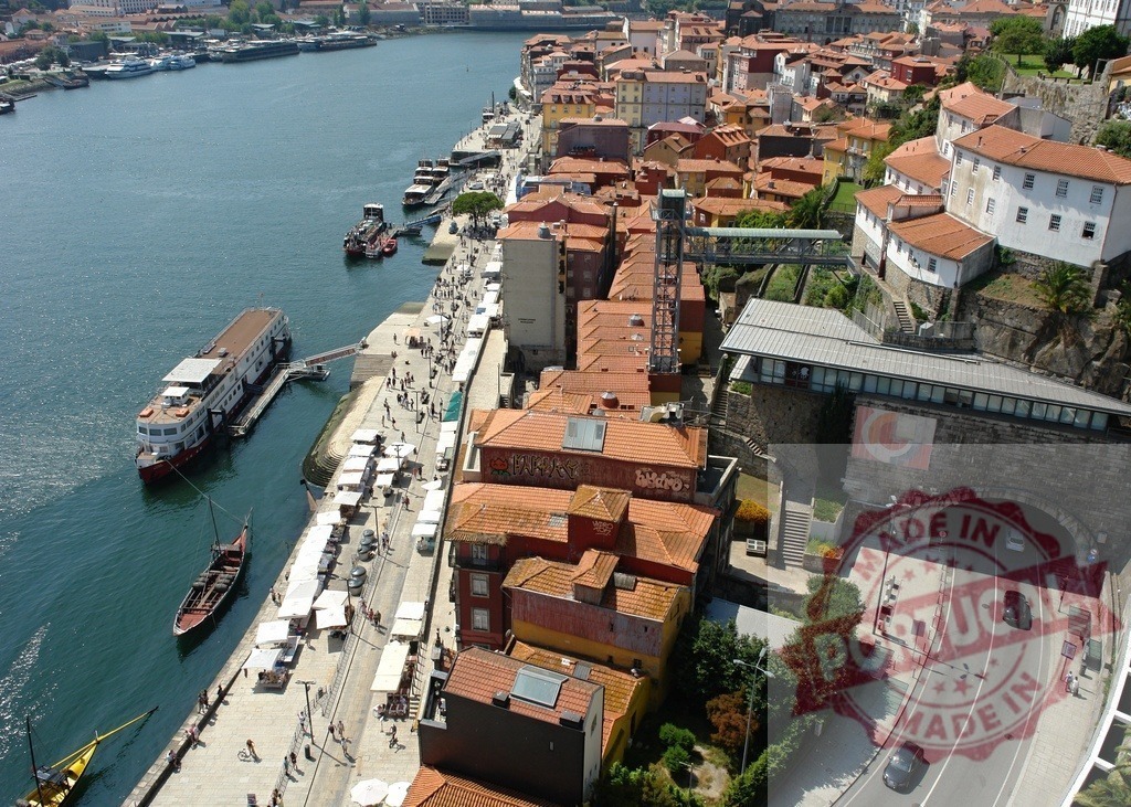 Ribeira riverside with boats on Douro River in Porto | Porto waterfront with colorful historic buildings, river cruise boats, and people on the promenade - Realized with Pictrs.com