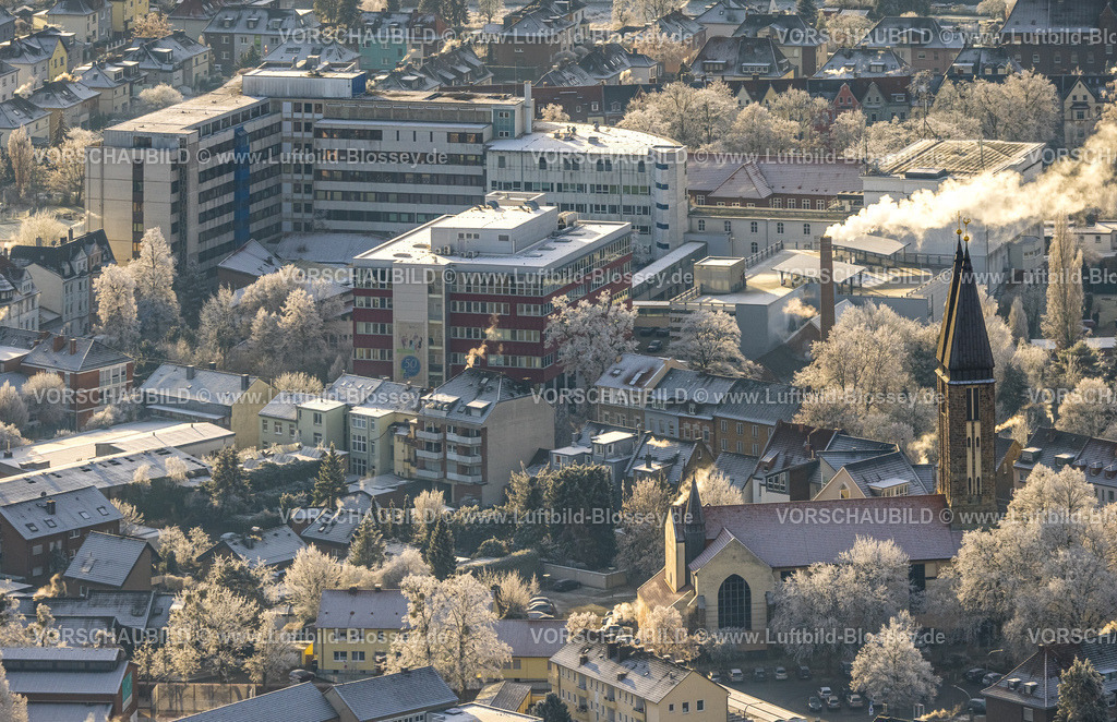 Hamm221202769 | Luftbild, Evang. Krankenhaus Hamm, Liebfrauenkirche, winterliche Bäume, Mitte, Hamm, Ruhrgebiet, Nordrhein-Westfalen, Deutschland