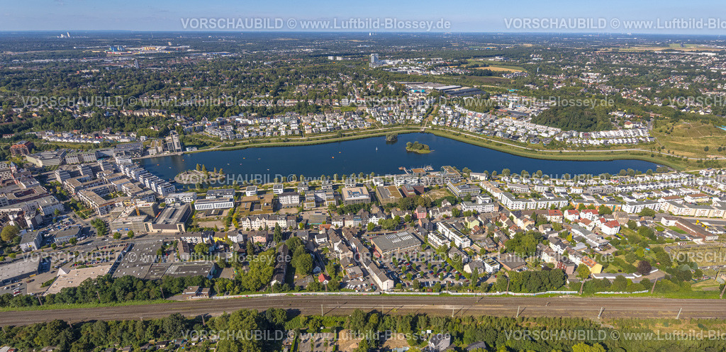 Dortmund240804287 | Luftbild, Phoenix See Gesamtansicht, Wohngebiet mit Einfamilienhäusern rund um den See, Ortsansicht Hörde, Dortmund, Ruhrgebiet, Nordrhein-Westfalen, Deutschland