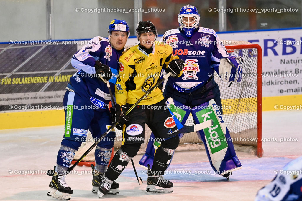 ESC Steindorf vs. MET PHOTOVOLTAIK HORNETS SPITTAL | #64 Stichauner Fabian ESC Steindorf, #16 Nageler Daniel EC Hornets Spittal, #70 Moser Lukas ESC Steindorf, ESC Steindorf vs. MET PHOTOVOLTAIK HORNETS SPITTAL, ESC Steindorf vs. MET PHOTOVOLTAIK HORNETS SPITTAL am 26.10.2024 in Steindorf (Ossiachersee Halle), Austria, (Photo by Bernd Stefan)