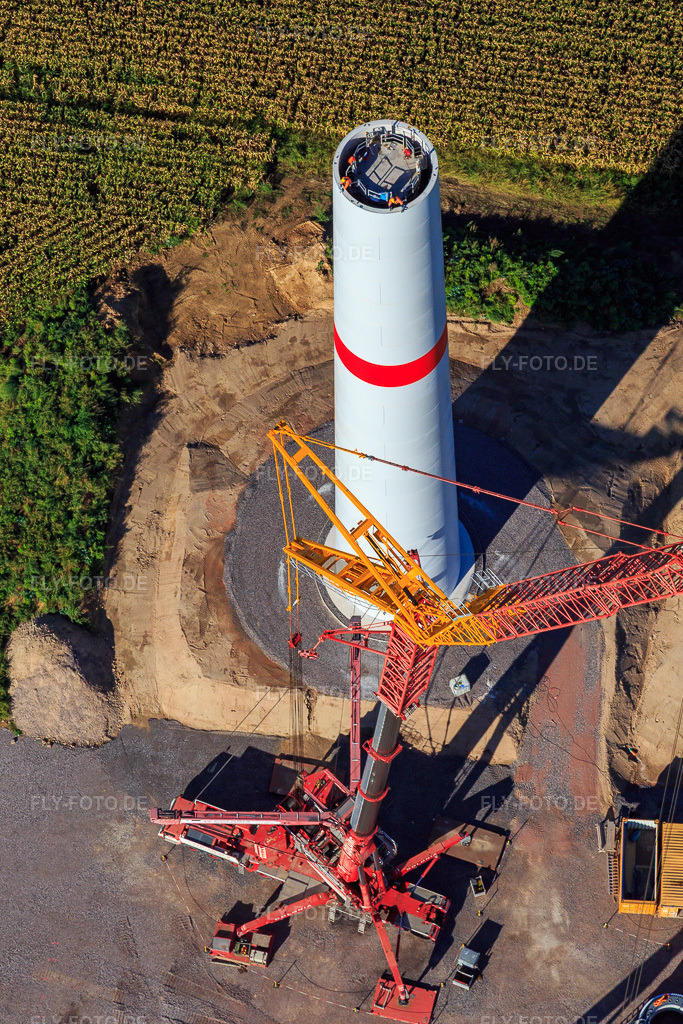 Luftbild: Repowering Windpark Minfeld. JUWI ersetzt vier Altanlagen (GE 1.5) aus 2004 durch zwei neue, modernen Anlagen vom Typ Vestas V162 mit je sechs Megawatt. in Minfeld im Bundesland Rheinland-Pfalz in Deutschland. Foto: IMG_149892.jpg vom 18.09.2025 durch Werner Riehm/FLY-FOTO.deWindpark Minfeld - JUWI