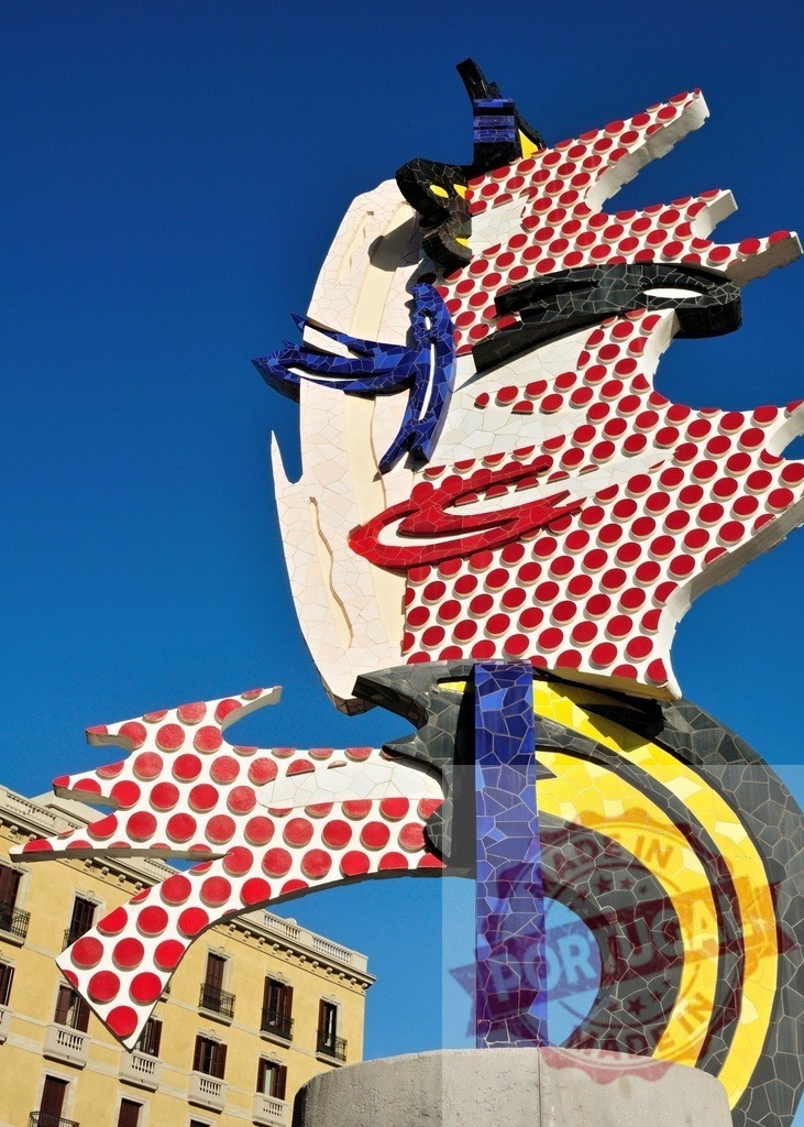 El Cap de Barcelona Roy Lichtenstein pop art sculpture. Spain - Barcelona | El Cap de Barcelona public sculpture representing a woman's head in pop art style - Realized with Pictrs.com