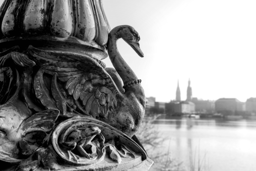 10230102 - Alsterschwan | Schwanenskulptur auf der Lombardsbrücke an der Binnenalster.