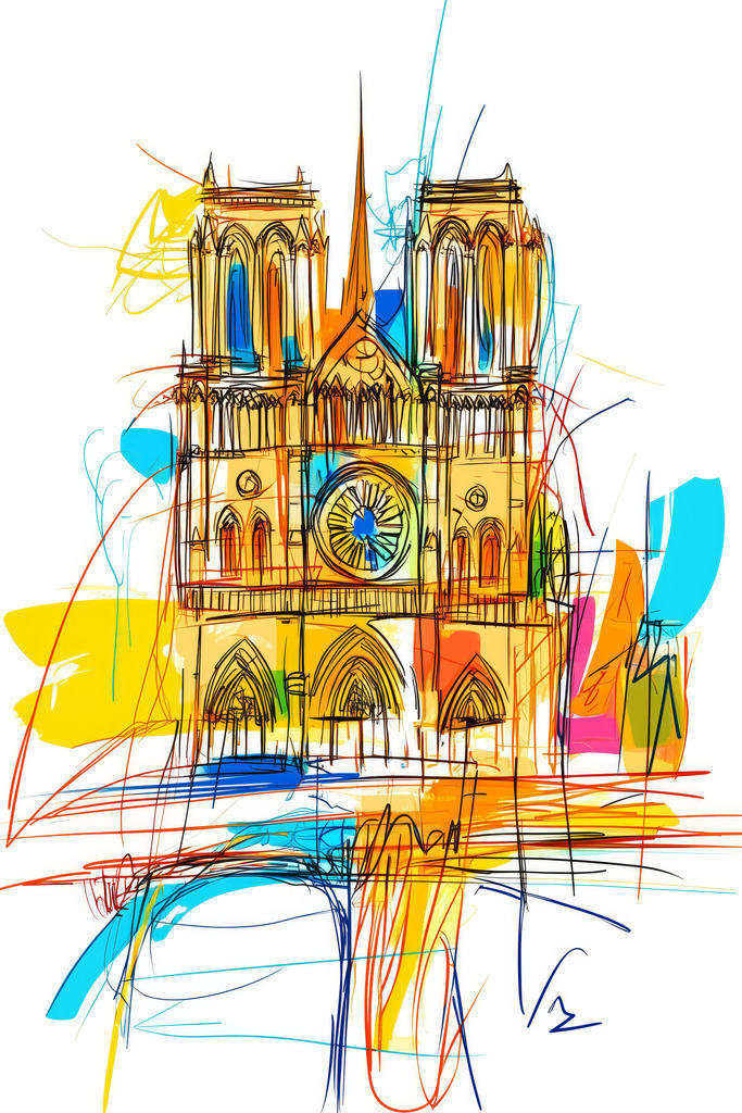 2501032 - Notre-Dame Illustration | Die berühmte Kirche Notre-Dame in Paris als abstrakte moderne Illustration.