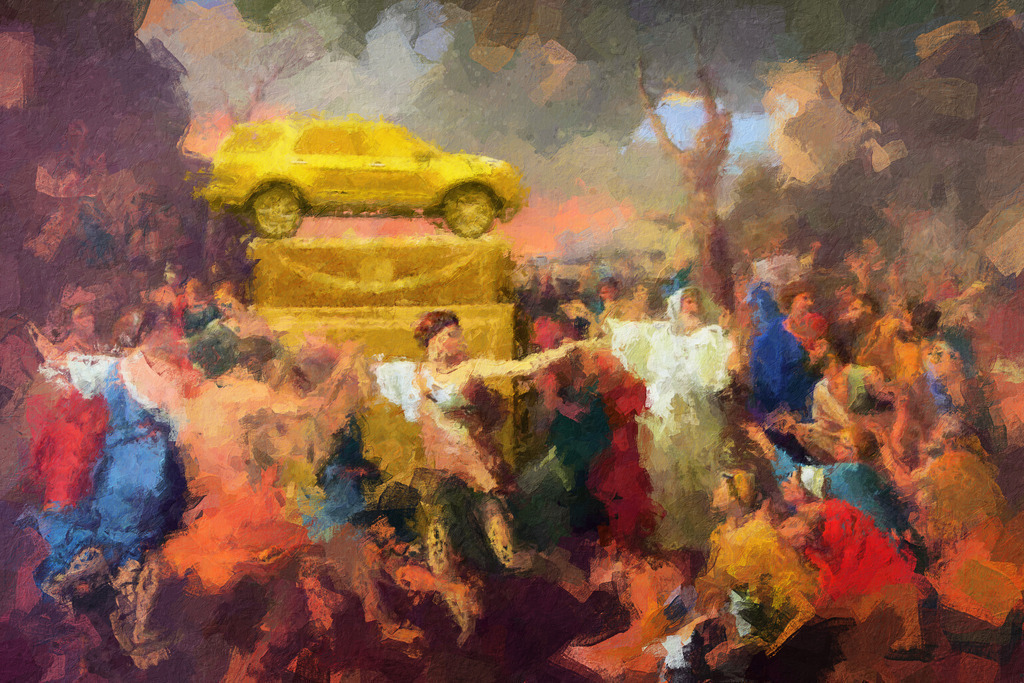 Die Anbetung des Goldenes Kalbes | Neuinterpretation des Werkes „Die Anbetung des Goldenes Kalbes“ von Nicolas Poussin (1633-1634)