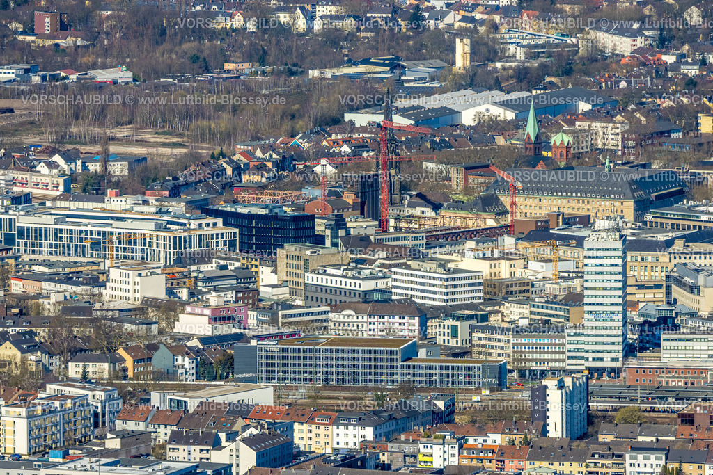 Bochum250301280 | Luftbild,  Innenstadt Ansicht mit Lueg Europa Hochhaus, Husemann Karree und Rathaus (hinten), Südinnenstadt, Bochum, Ruhrgebiet, Nordrhein-Westfalen, Deutschland