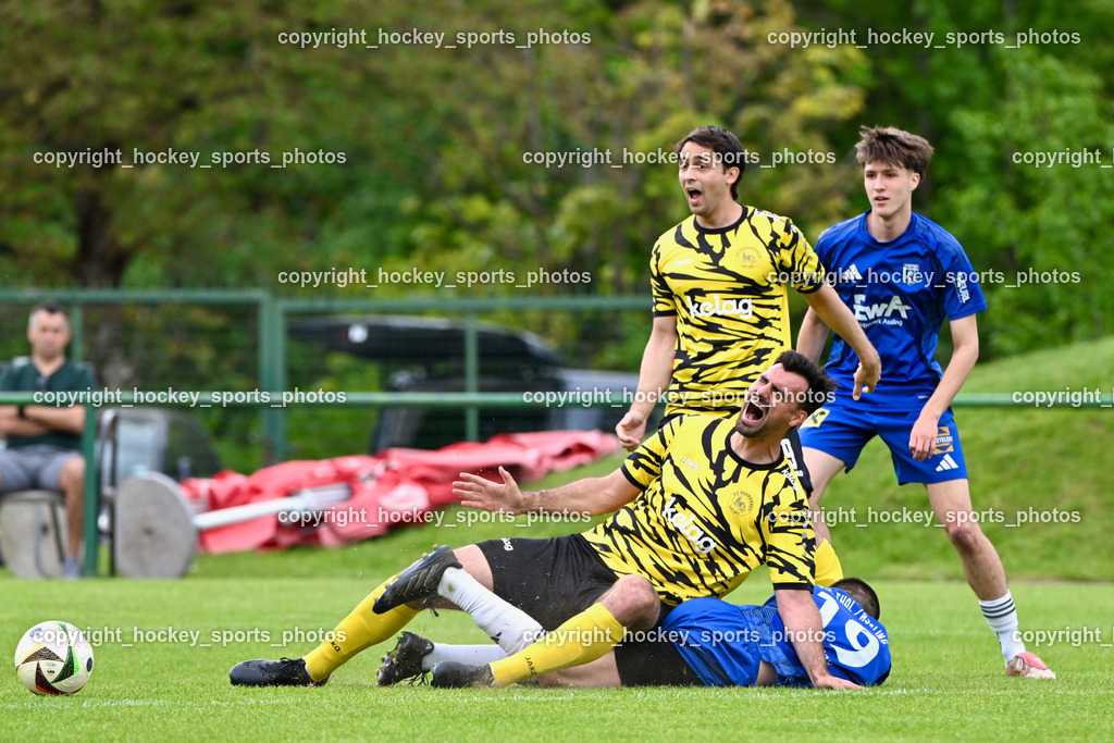 FC Faakersee vs. URC Thal Assling | #19 David Bürgler URC Thal Assling, #18 Andreas Unterguggenberger FC Faakersee, #9 Thomas Unterguggenberger FC Faakersee, #13 Philipp Perfler URC Thal Assling, FC Faakersee vs. URC Thal Assling, FC Faakersee vs. URC Thal Assling am 04.05.2025 in Finkenstein (Sportplatz Finkenstein), Austria, (Photo by Bernd Stefan)