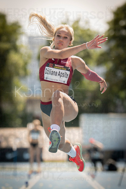 Juniorengala 2026; Mannheim, 13.06.2026 | MANNHEIM, GERMANY - JUNE 13, 2026 : Apsite Brenda Dziliana (LAT/Latvia) competing in the women’s triple jump during the Juniorengala 2026 at Michael-Hoffmann-Stadion on June 13, 2026 in Mannheim, Germany.
