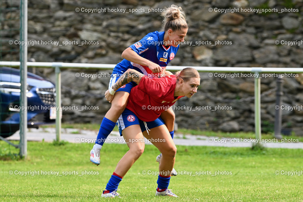 Carinthians Hornets vs. GAK 1902 Frauen | Jubel GAK, #7 Vanessa Kraker GAK, #14 Anna Maria Kaiser GAK, Carinthians Hornets vs. GAK 1902 Frauen, Carinthians Hornets vs. GAK 1902 Frauen am 01.09.2024 in Sachsenburg (Sportplatz Sachsenburg), Austria, (Photo by Bernd Stefan)