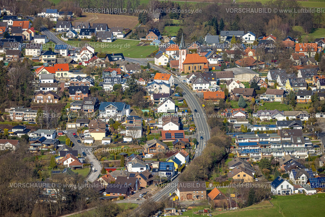 Froendenberg230214441 | Luftbild, Ortsansicht mit Herz-Jesu Kirche, Auf dem Krittenschlag, Hohenheide, Fröndenberg, Ruhrgebiet, Nordrhein-Westfalen, Deutschland