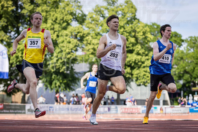 B&amp;S Kurpfalz Gala; Weinheim, 23.05.2026 | WEINHEIM, GERMANY - MAY 24: Franciszek Chudak (POL/Polen), Maurice Andrew (GER/LT DSHS Köln) and Victor Pasalodos (ESP/SV Stuttgarter Kickers) over 400m during the B&amp;S Kurpfalz Gala am 23.05.2026 at the  Sepp-Herberger-Stadium in Weinheim (Baden-Wuerttemberg / Germany).