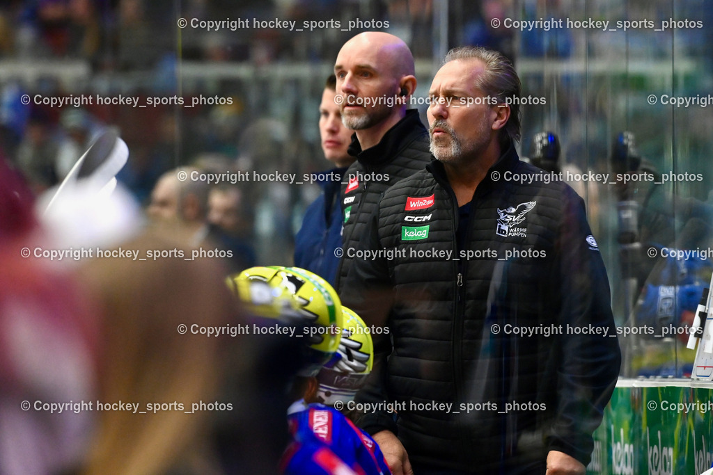 EC IDM Wärmepumpen VSV vs. HC Pustertal | Headcoach EC VSV TUOMIE Tray, Asisstentcoach EC VSV Patrick Machreich, EC IDM Wärmepumpen VSV vs. HC Pustertal, EC IDM Wärmepumpen VSV vs. HC Pustertal am 15.11.2024 in Villach (Stadthalle Villach), Austria, (Photo by Bernd Stefan)