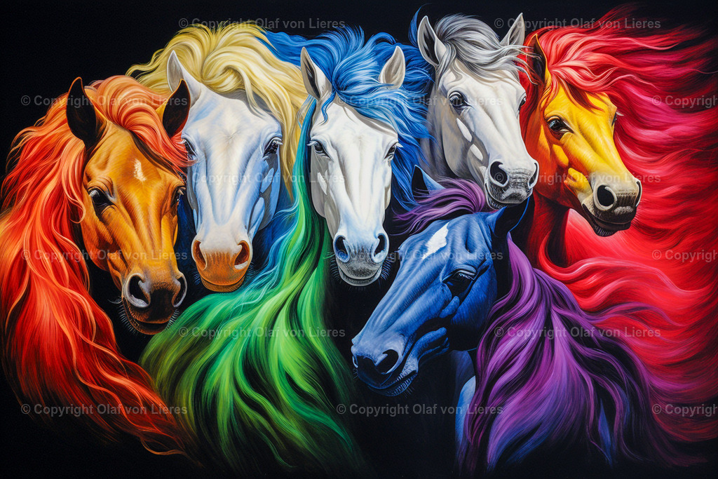 bunte wilde Pferde | farbenfrohe Pferdeköpfe