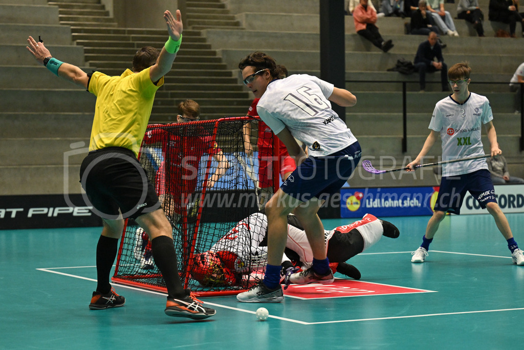 Switzerland B U19 vs Finland U19 - 2. February 2024 | Switzerland B U19 vs Finland U19
U19 Men International Matches in Switzerland
GoEasy Arena, Siggenthal Station
No goal for Finland forward #16 Dani Jaaranen against Switzerland goalie #30 Lars Birchmeier.
Credit: Markus Aeschimann | <a href="https://www.markus-aeschimann.ch">Sportfotografie Markus Aeschimann</a> | <a href="https://www.instagram.com/sportfotografie.aeschimann">@sportfotografie.aeschimann</a> - Realisiert mit Pictrs.com