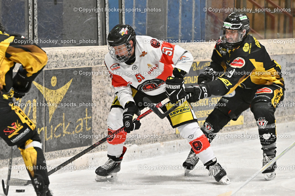 EC MET PHOTOVOLTAIK HORNETS SPITTAL vs. EV ZELTWEG MURTAL LIONS | #51 Dudas Michal EV ZELTWEG MURTAL LIONS, #9 Essmann Kevin EC Hornets Spittal, EC MET PHOTOVOLTAIK HORNETS SPITTAL vs. EV ZELTWEG MURTAL LIONS, EC MET PHOTOVOLTAIK HORNETS SPITTAL vs. EV ZELTWEG MURTAL LIONS am 08.02.2026 in Spittal an der Drau (Eissportzentrum Spittal), Austria, (Photo by Bernd Stefan)