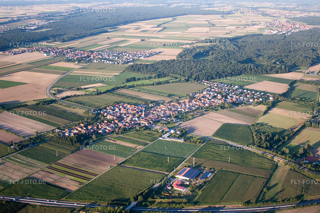 Ortsansicht aus Südosten | Luftbild: Ortsansicht aus Südosten in Erlenbach bei Kandel im Bundesland Rheinland-Pfalz in Deutschland. Foto: IMG_51135.jpg vom 22.07.2012 durch Werner Riehm/FLY-FOTO.de - Realisiert mit Pictrs.com