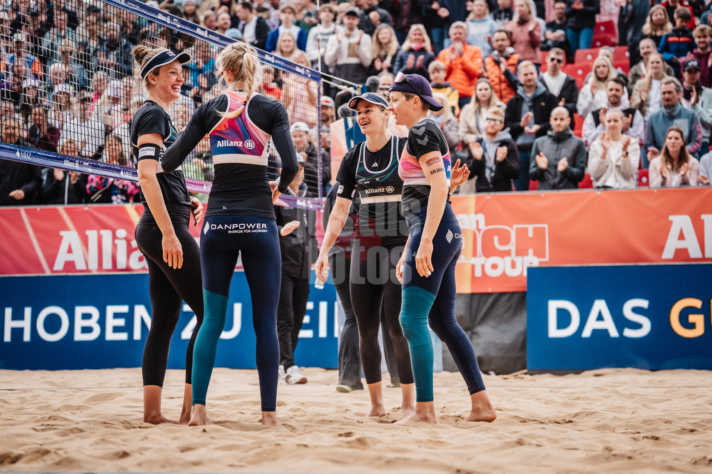 Beachvolleyball | Frauen | Allianz German Beach Tour 2025 | Tourstop Düsseldorf | 18.05.2025 | v.l. Svenja Müller, Nele Barber, Cinja Tillmann und Melanie Gernert