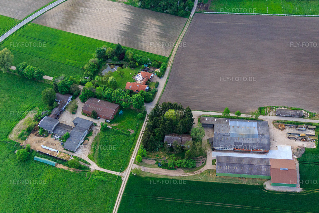 Luftbild: Aussiedlerhöfe In den Langen Ruten in Lorsch im Bundesland Hessen in Deutschland. Foto: IMG_088315.jpg vom 09.05.2016 durch Werner Riehm/FLY-FOTO.de