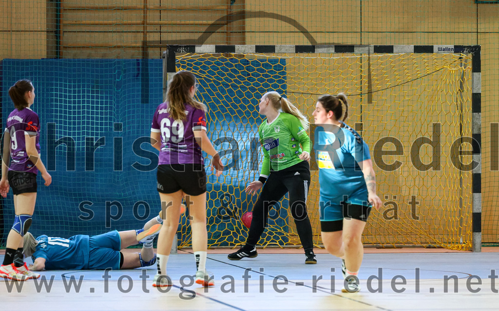 2023-03-11_051_SpVgg_Altenerding_gegen_SSG_Metten_Frauen | Erding, Deutschland, 11.03.2023:
Handball, Bezirksoberliga Frauen Altbayern 2022 / 2023, 13. Spieltag, SpVgg Altenerding gegen SSG Metten, Endergebnis: 32:26

Julia Kranich (SpVgg Altenerding, #9), Lena Steininger (SSG Metten, #10), Lena Edelmann (SpVgg Altenerding, #69), Torfrau Hanna Obermair (SpVgg Altenerding, #1)

Foto: Christian Riedel / fotografie-riedel.net