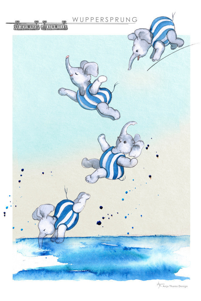 Wuppersprung Poster | Stadtposter - Städteposter - Einzigartige Poster von vielen deutschen Städten und Sehenswürdigkeiten. Im stylischen Aquarell-Design von Anja Thams, mit Stadtplan im Hintergrund. Als Wandbild, Poster und Fine-Art. - Realisiert mit Pictrs.com