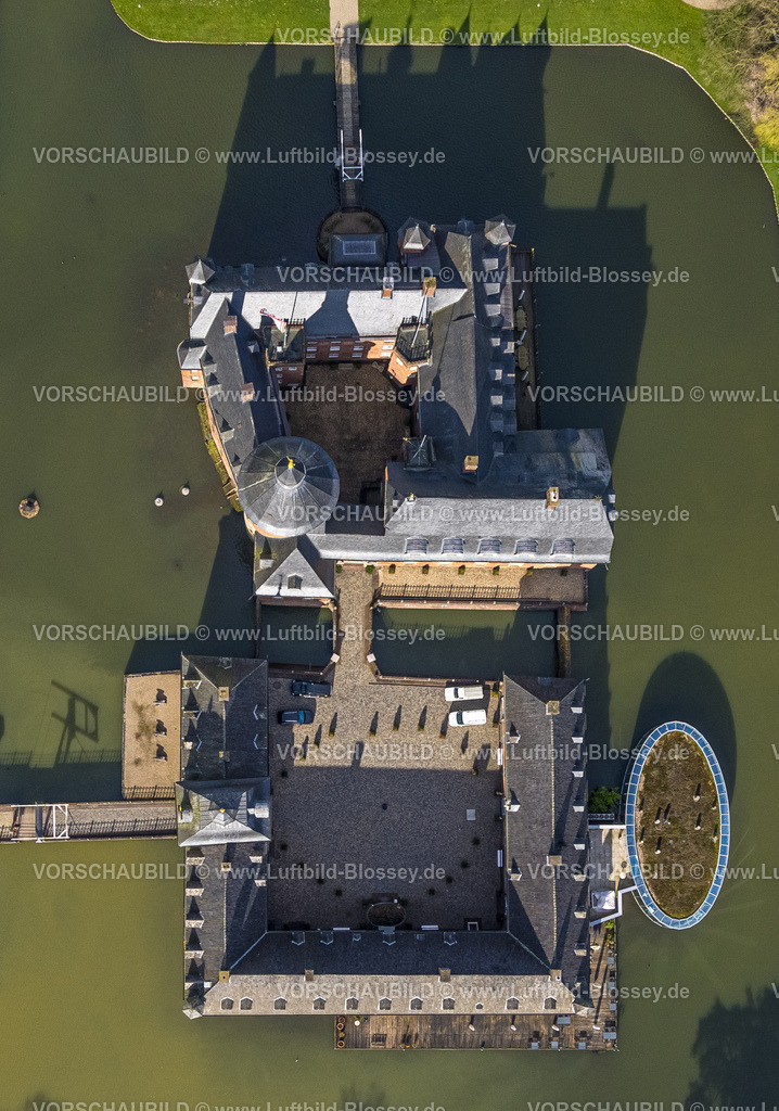 Isselburg240314129-2 | Luftbild, Schloss Wasserburg Anholt mit Schlosspark und Barockgarten, Restaurant Wasserpavillon, Senkrechtaufnahme, Anholt, Isselburg, Nordrhein-Westfalen, Deutschland