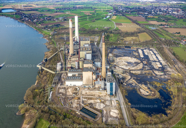 Voerde240309075 | Luftbild, Kraftwerk Voerde am Fluss Rhein, Abriss Kühlturm, stillgelegtes Steinkohlekraftwerk, Möllen, Voerde, Nordrhein-Westfalen, Deutschland