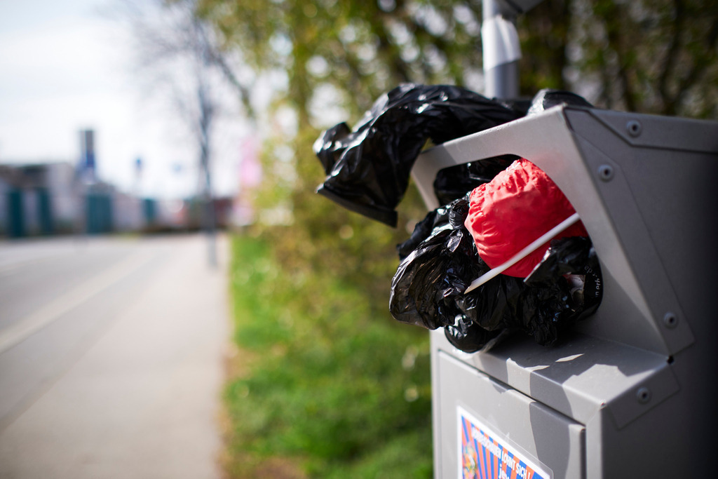 Entsorgte Sackerl mit Gackerl | Wien, Austria - March 25, 2020: entsorgte Sackerl mit Gackerl. - Realisiert mit Pictrs.com