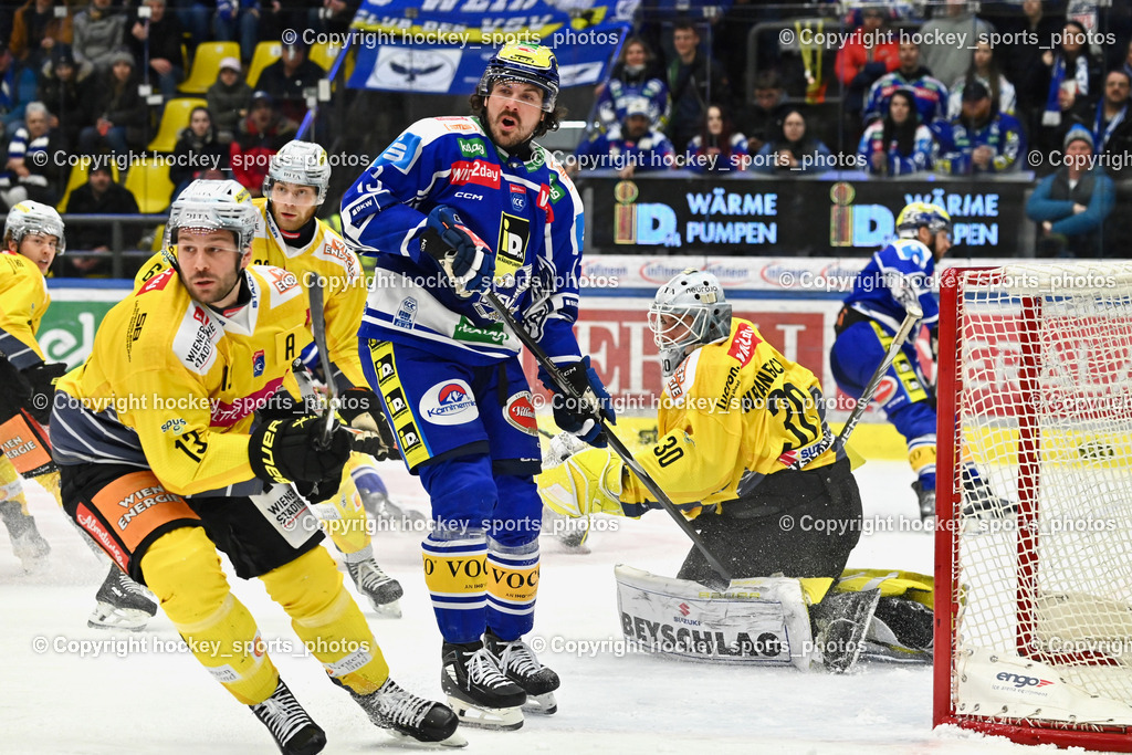 EC IDM Wärmepumpen VSV vs. Vienna Capitals | #13 Adam Helewka EC VSV, #13 Randy Gazzola Vienna Capitals, #30 Sebastian Wraneschitz Vienna Capitals, #62 Mitch Hults Vienna Capitals, EC IDM Wärmepumpen VSV vs. Vienna Capitals, EC IDM Wärmepumpen VSV vs. Vienna Capitals am 28.01.2026 in Villach (Stadthalle Villach), Austria, (Photo by Bernd Stefan)