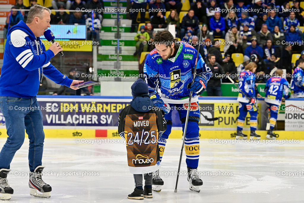 EC IDM Wärmepumpen VSV vs. Pioneers Vorarlberg | VSV Hallensprecher Gerhard Oberrauner, #8 Rebernig Maximilian EC VSV, Performer of the match Helm, EC IDM Wärmepumpen VSV vs. Pioneers Vorarlberg, EC IDM Wärmepumpen VSV vs. Pioneers Vorarlberg am 14.12.2024 in Villach (Stadthalle Villach), Austria, (Photo by Bernd Stefan)