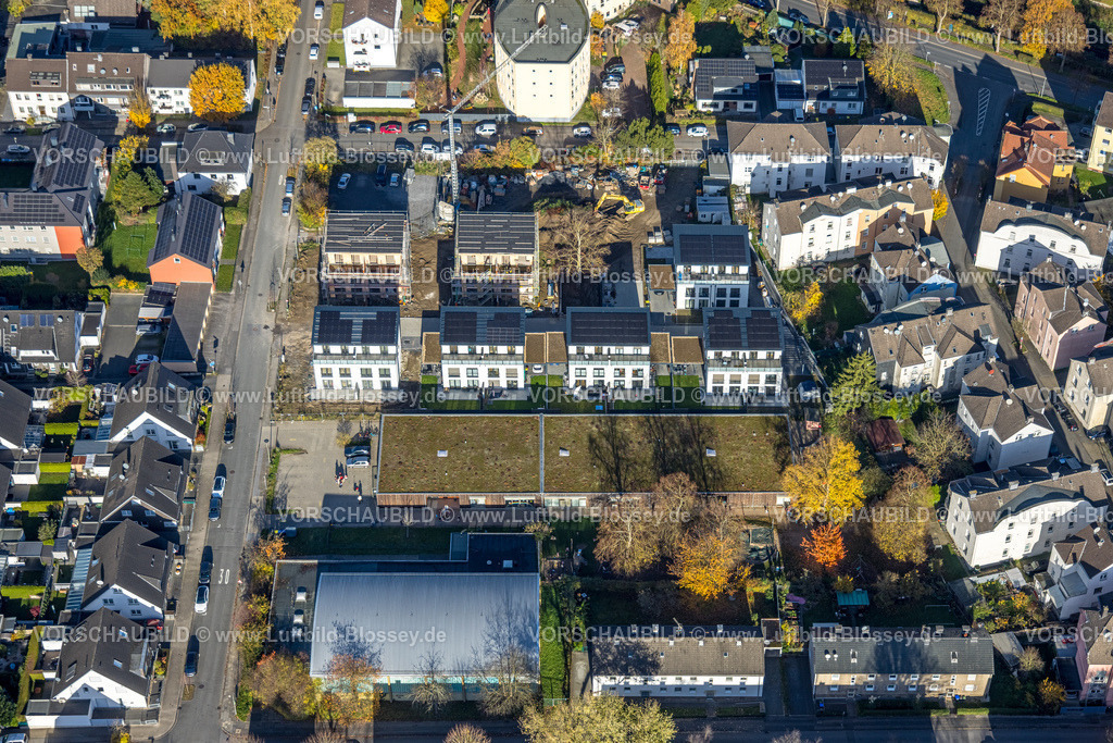 Wetter251104216 | Luftbild, Baustelle und Neubau Wohnsiedlung Steinstraße Ecke Heinrich-Kamp-Straße, herbstliche Bäume, Wetter, Ruhrgebiet, Nordrhein-Westfalen, Deutschland