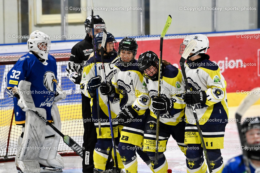 LADY HAWKS vs. WILDCATS PATERNION | #32 Prasser Hannah Sophie LADY HAWKS, #23 Stuppnig Iris WILDCATS PATERNION, #16 Anton Sandra WILDCATS PATERNION, #11 Tschernutter Lara WILDCATS PATERNION, Jubel Wildcats Paternion Mannschaft, LADY HAWKS vs. WILDCATS PATERNION, LADY HAWKS vs. WILDCATS PATERNION am 12.03.2025 in Steindorf (Ossiachersee Halle), Austria, (Photo by Bernd Stefan)