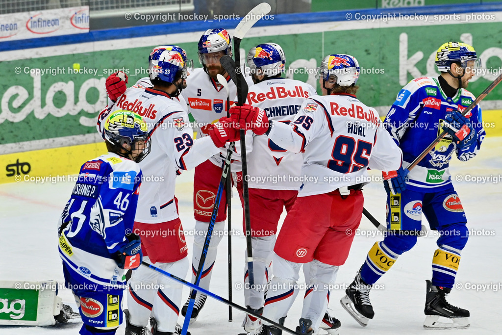 EC IDM Wärmepumpen VSV vs. EC Red Bull VSV | Jubel EC Redbull Salzburg, #95 Lukas Hörl EC Red Bull Salzburg, #3 Peter Schneider EC Red Bull Salzburg, #5 Thomas Raffl EC Red Bull Salzburg, #46 Paul Sintschnig EC VSV, EC IDM Wärmepumpen VSV vs. EC Red Bull VSV, EC IDM Wärmepumpen VSV vs. EC Red Bull Salzburg am 16.01.2026 in Villach (Stadthalle Villach), Austria, (Photo by Bernd Stefan)