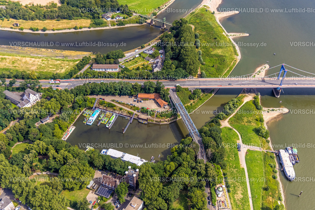Duisburg230707182 | Luftbild, Rheinpreußenhafen, Friedrich-Ebert-Brücke, Alt-Homberg, Duisburg, Ruhrgebiet, Nordrhein-Westfalen, Deutschland