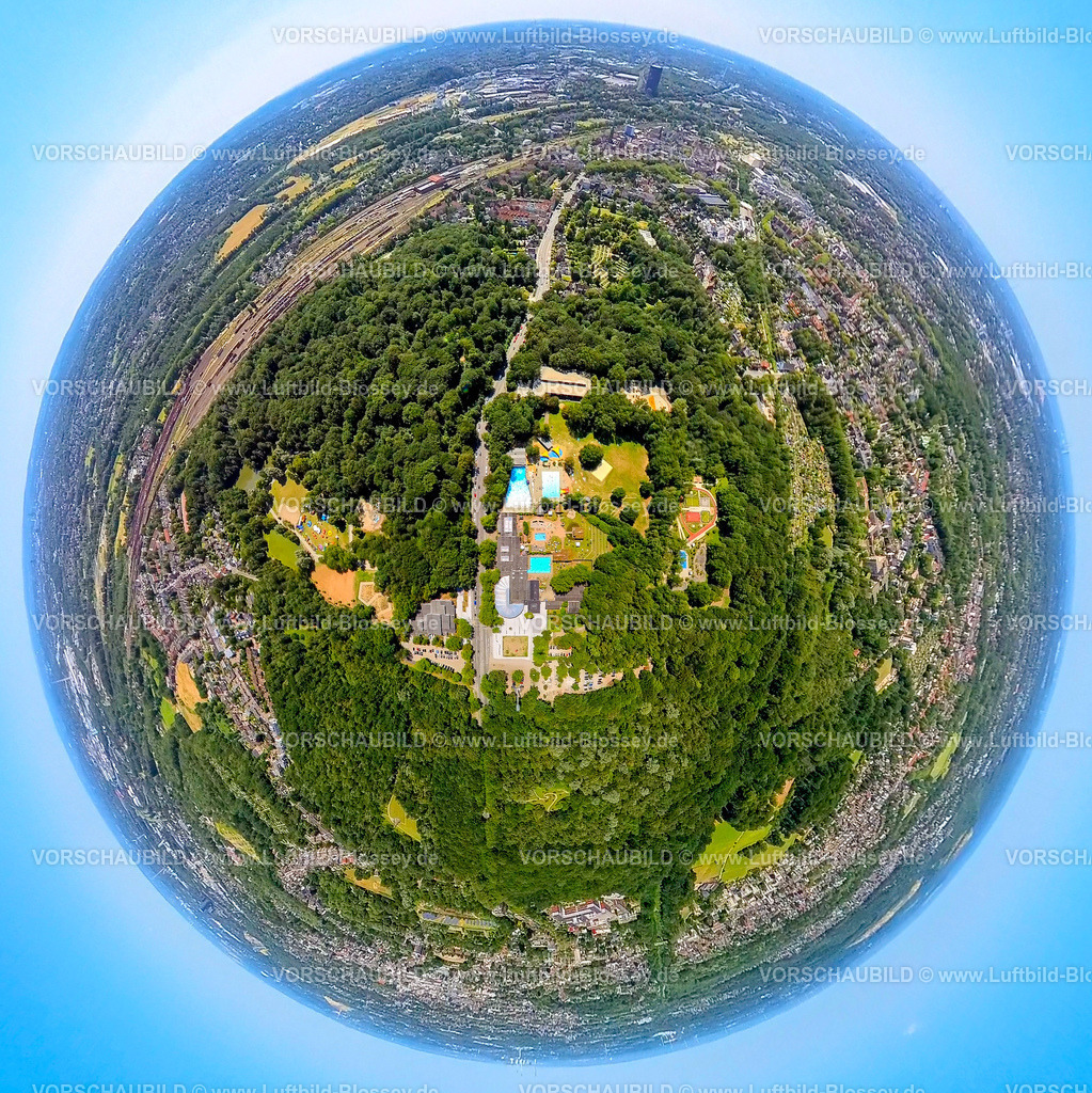 Oberhausen230790152_Revierpark Vonderort | Luftbild, Revierpark Vonderort Naherholung, Erdkugel, Fisheye Aufnahme, Fischaugen Aufnahme, 360 Grad Aufnahme, tiny world, Osterfeld, Oberhausen, Ruhrgebiet, Nordrhein-Westfalen, Deutschland