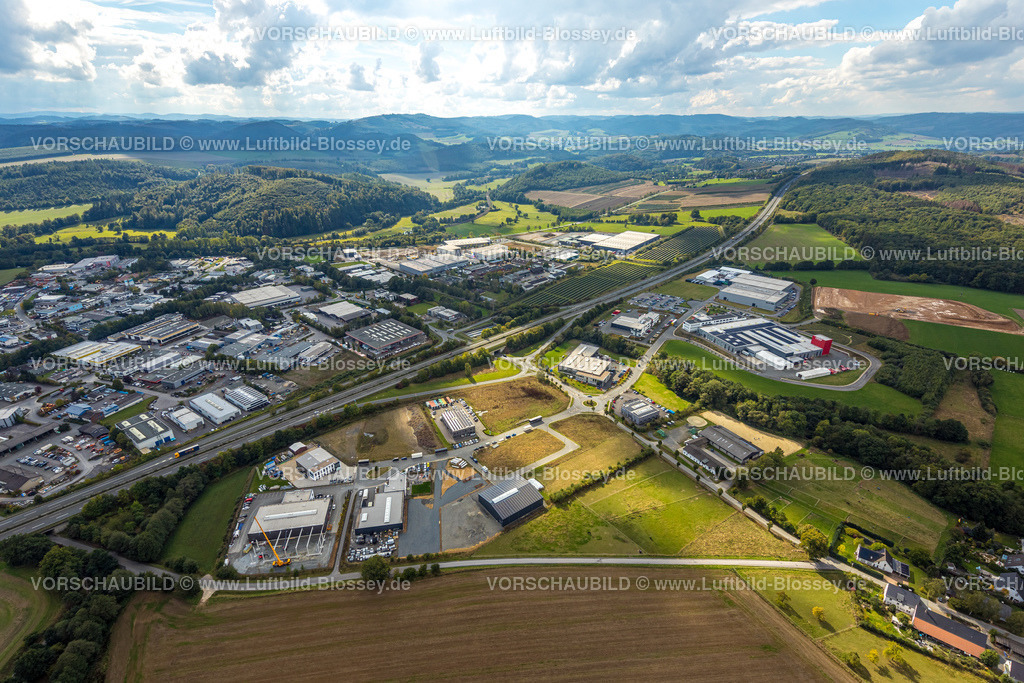 Meschede220902230 | Luftbild, Gewerbegebiet Enste an der Autobahn A46, Enste, Meschede, Sauerland, Nordrhein-Westfalen, Deutschland
