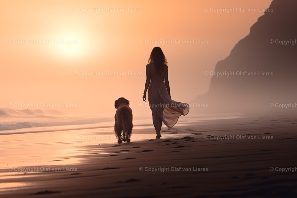 Mädchen mit Hund am Meer | romanischer Spaziergang am Meer