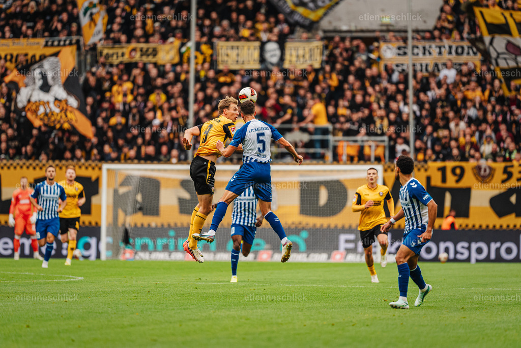 Dresdner SC - Allianz MTV Stuttgart, DEKRA 1. Bundesliga Frauen, Volleyball | Im Bild: Kopfball durch Vincent Vermeij (9, SG Dynamo Dresden) und Tobias Müller (5, 1. FC Magdeburg)18.10.2026, SG Dynamo Dresden - 1. FC Magdeburg, 2. BUNDESLIGA - 8. SPIELTAG, Fußball, Deutschland, Dresden, Rudolf-Harbig-Stadion