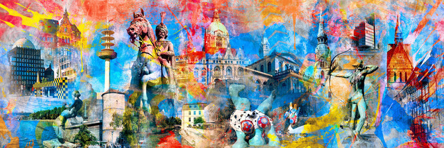 10240906 - Hannover Pop Art Panorama | Pop Art Panorama Collage mit Motiven aus Hannover.