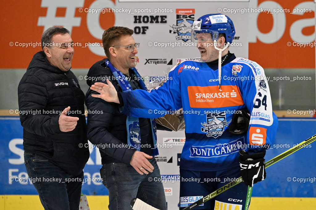 ESC SPARKASSE STEINDORF vs. UECR Huben  | Sektionsleiter ESC Steindorf Hans Tschernutter, Spieler des Abends, Thomas Freiumschlag, #64 Stichauner Fabian ESC Steindorf, ESC SPARKASSE STEINDORF vs. UECR Huben , ESC SPARKASSE STEINDORF vs. UECR Huben  am 06.02.2026 in Steindorf (Ossiachersee Halle), Austria, (Photo by Bernd Stefan)