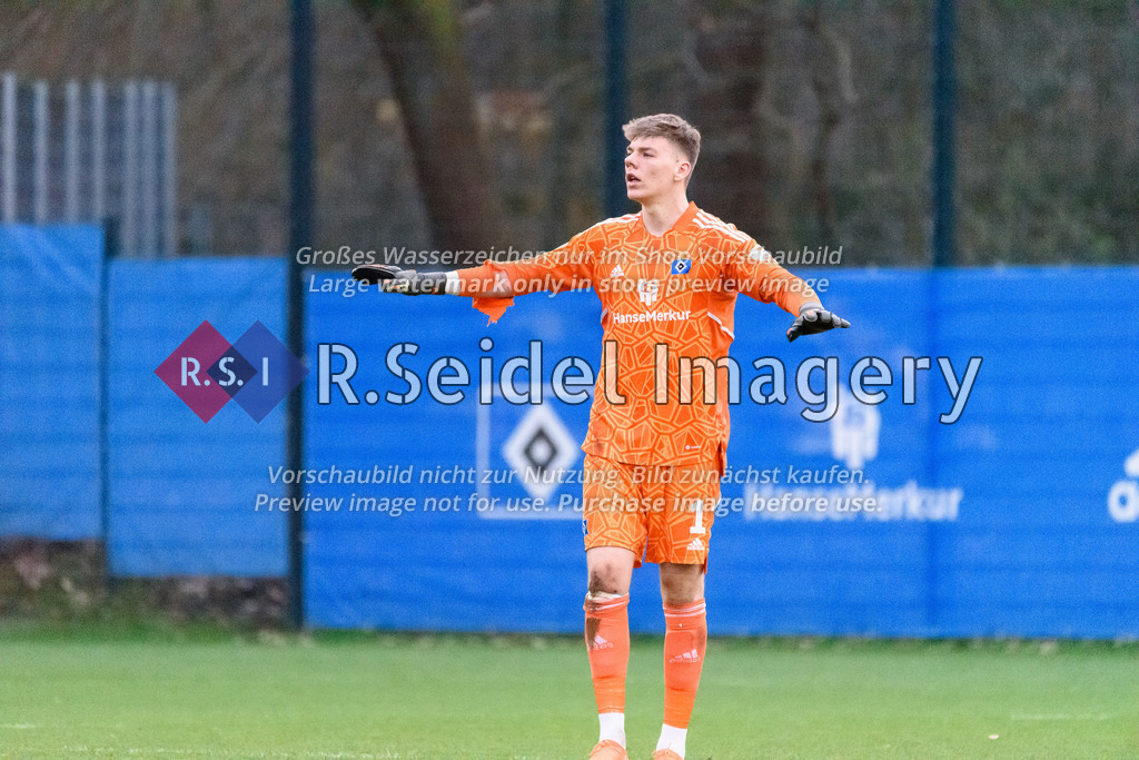 Fußball, Saison 2022/23, Freundschaftsspiel, Hamburger SV II (U21) - Eimsbütteler TV, Trainingsplatz am Volksparkstadion (Hamburg), 28.03.2023 | Leo Oppermann (#1, HSV II, Torwart)