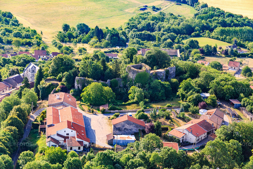 Vue aérienne: Château de Prény à Prény dans le département Meurthe et Moselle, France – .Photo: IMG_083261.jpg prise le 12/07/2015 par Werner Riehm/FLY-FOTO.eu – Résolution de l'original: 5326 x 3551 px – Meurthe-et-Moselle
