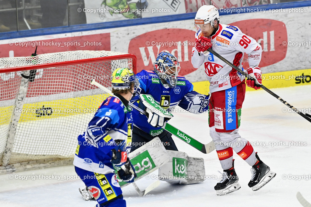 EC IDM WÄRMEPUMPEN VSV vs. EC KAC | #77 LINDNER Philipp EC VSV, #35 Cannata Joe EC VSV, #90 Fraser Matthew EC KAC, EC IDM WÄRMEPUMPEN VSV vs. EC KAC, EC IDM WÄRMEPUMPEN VSV vs. EC KAC am 02.02.2025 in Villach (Stadthalle Villach), Austria, (Photo by Bernd Stefan)